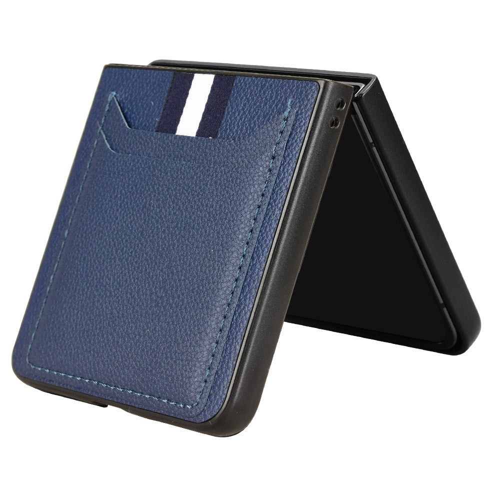 For Samsung Galaxy Z Flip7 5G Case Card Holder Litchi Texture Leather + PC Phone Cover - Blue