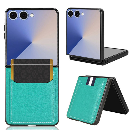 For Samsung Galaxy Z Flip7 5G Case Card Holder Litchi Texture Leather + PC Phone Cover - Green