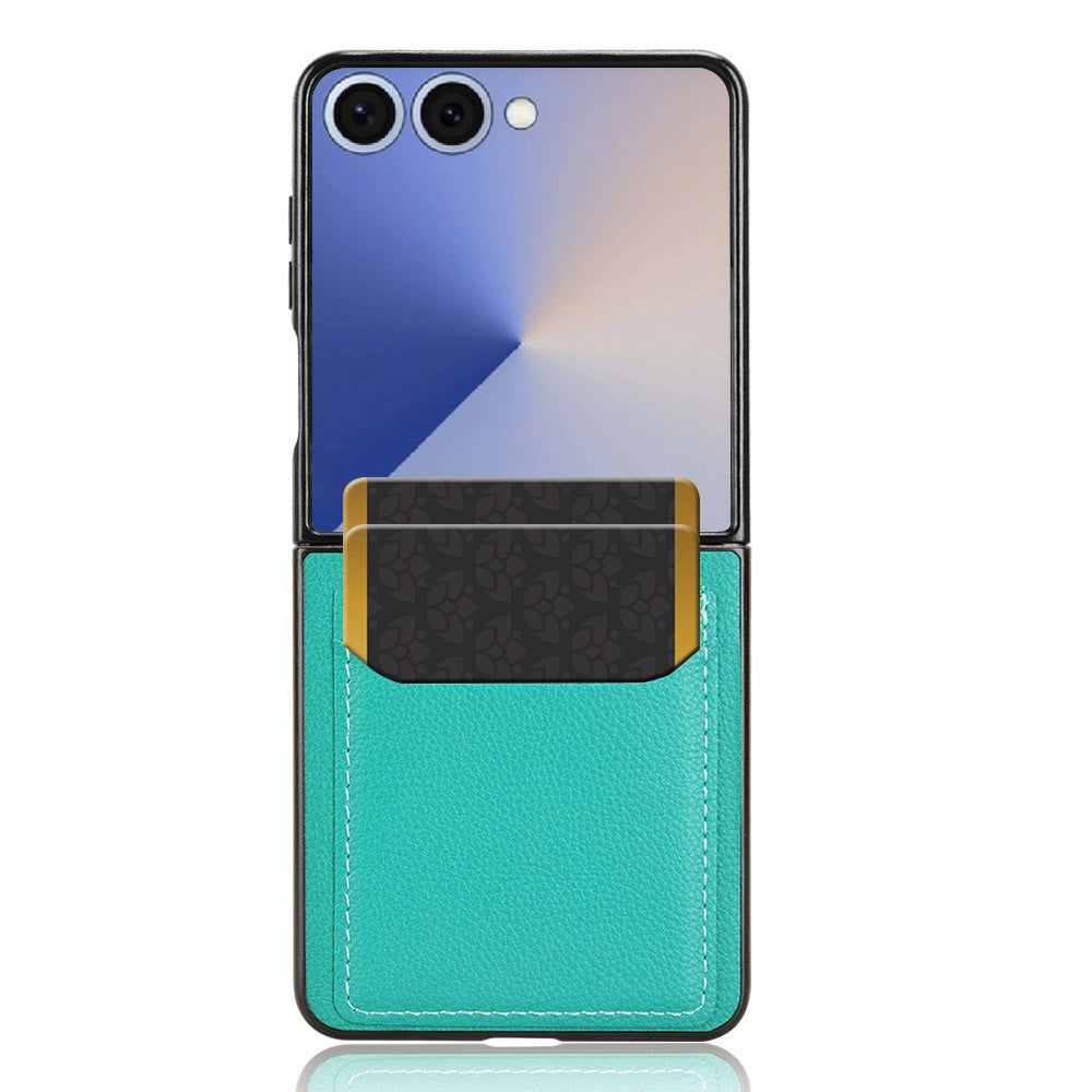 For Samsung Galaxy Z Flip7 5G Case Card Holder Litchi Texture Leather + PC Phone Cover - Green
