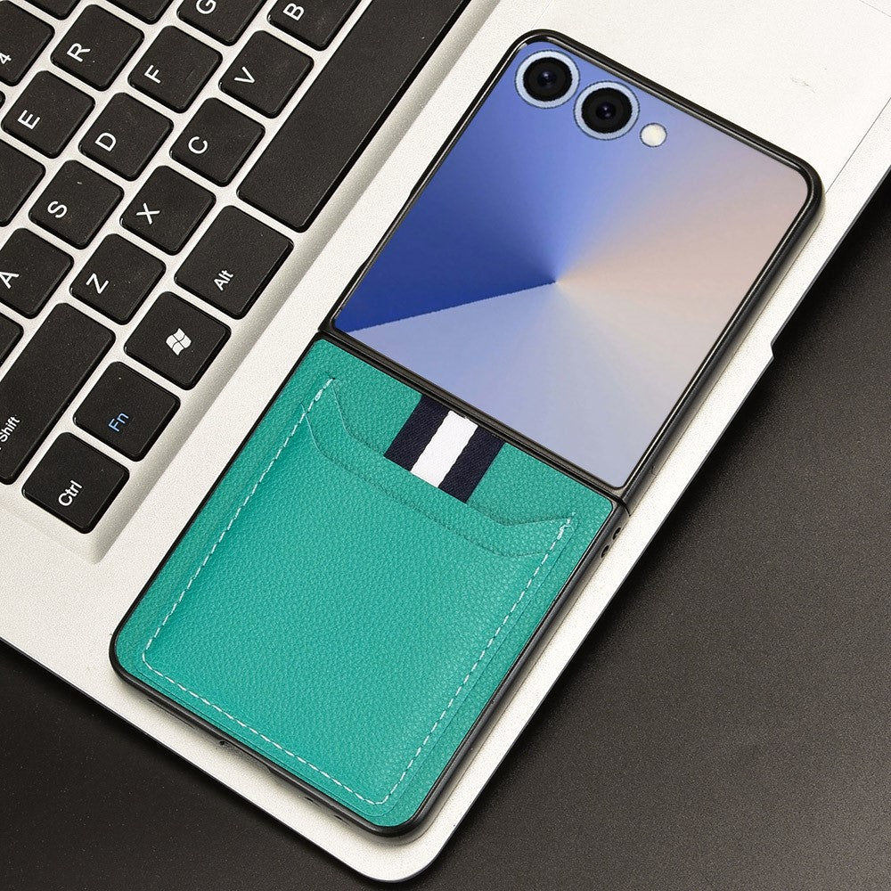 For Samsung Galaxy Z Flip7 5G Case Card Holder Litchi Texture Leather + PC Phone Cover - Green