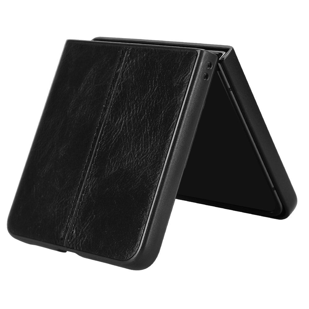 For Samsung Galaxy Z Flip7 5G Case Stitching Line PU Leather Coated PC Phone Cover - Black