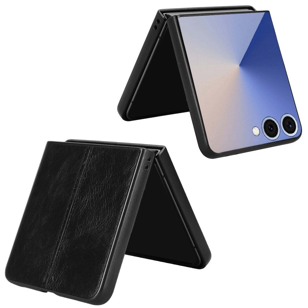 For Samsung Galaxy Z Flip7 5G Case Stitching Line PU Leather Coated PC Phone Cover - Black