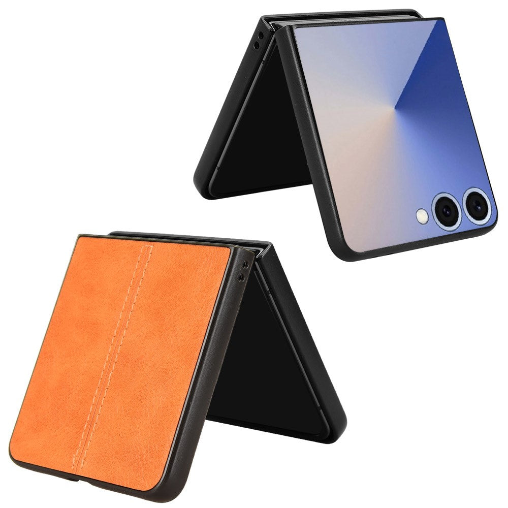 For Samsung Galaxy Z Flip7 5G Case Stitching Line PU Leather Coated PC Phone Cover - Orange