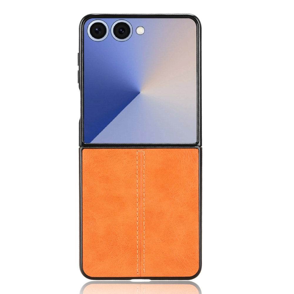 For Samsung Galaxy Z Flip7 5G Case Stitching Line PU Leather Coated PC Phone Cover - Orange