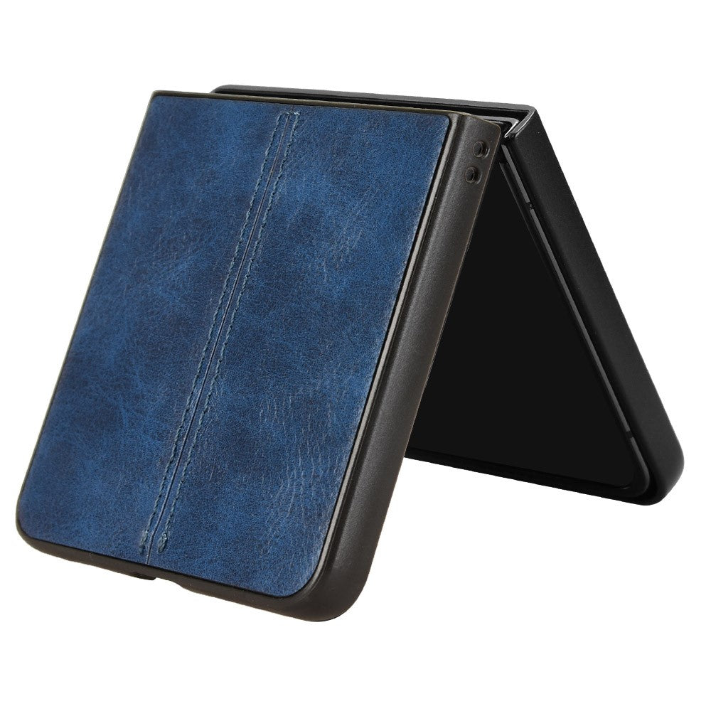 For Samsung Galaxy Z Flip7 5G Case Stitching Line PU Leather Coated PC Phone Cover - Blue