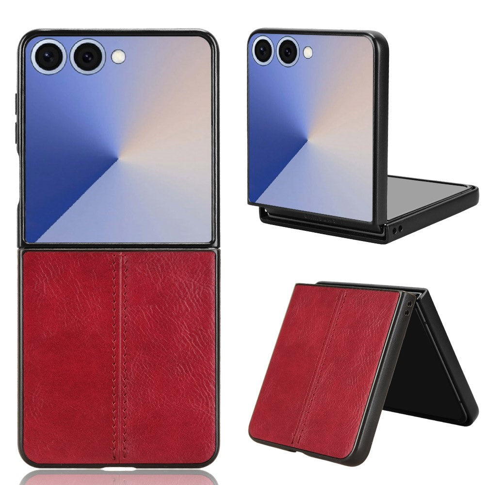 For Samsung Galaxy Z Flip7 5G Case Stitching Line PU Leather Coated PC Phone Cover - Red