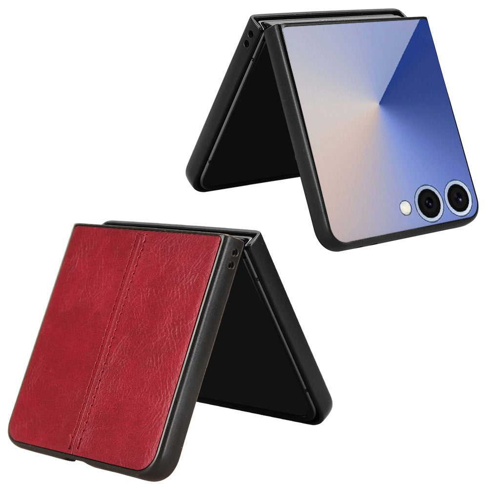 For Samsung Galaxy Z Flip7 5G Case Stitching Line PU Leather Coated PC Phone Cover - Red