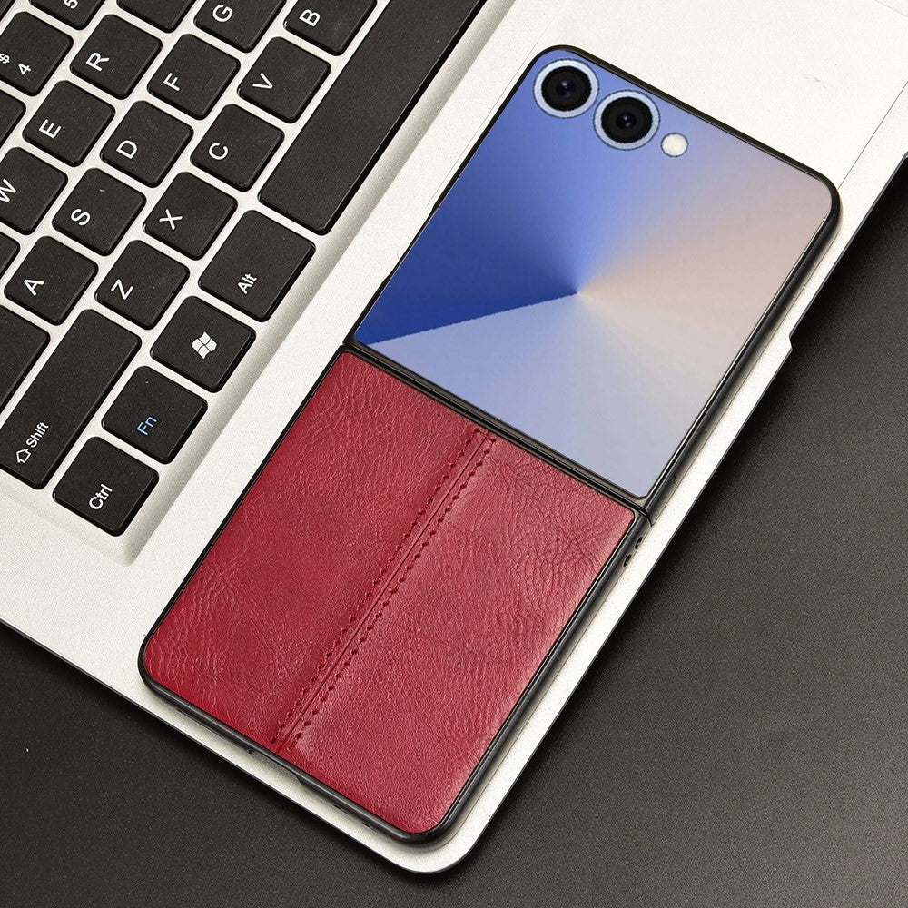 For Samsung Galaxy Z Flip7 5G Case Stitching Line PU Leather Coated PC Phone Cover - Red