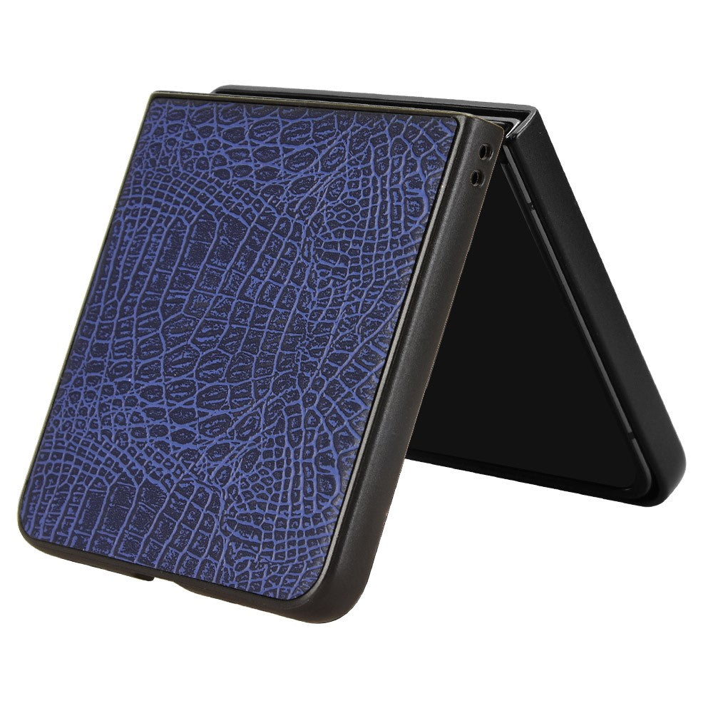 For Samsung Galaxy Z Flip7 5G Case Crocodile Texture Leather Coated Hard PC Phone Cover - Blue
