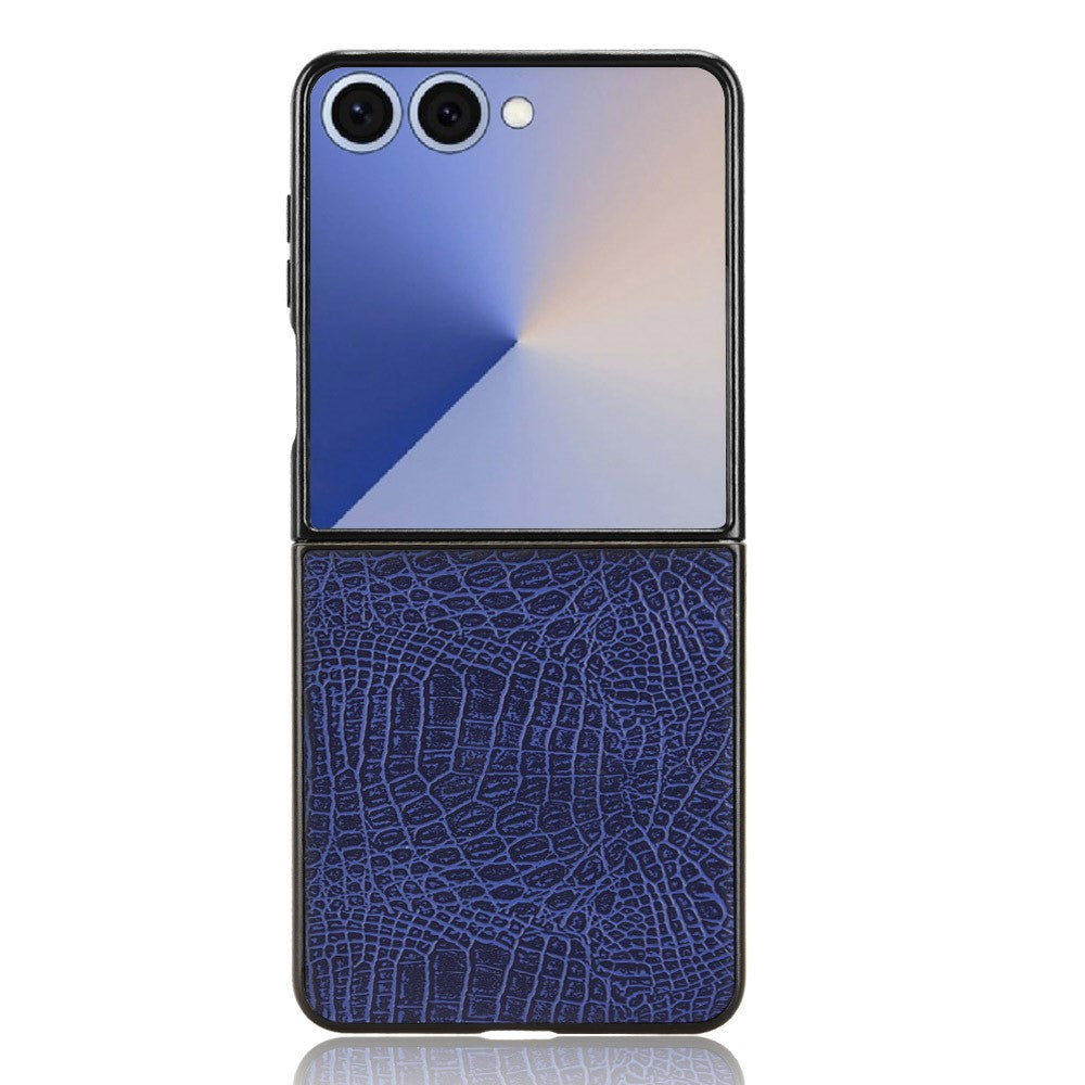 For Samsung Galaxy Z Flip7 5G Case Crocodile Texture Leather Coated Hard PC Phone Cover - Blue