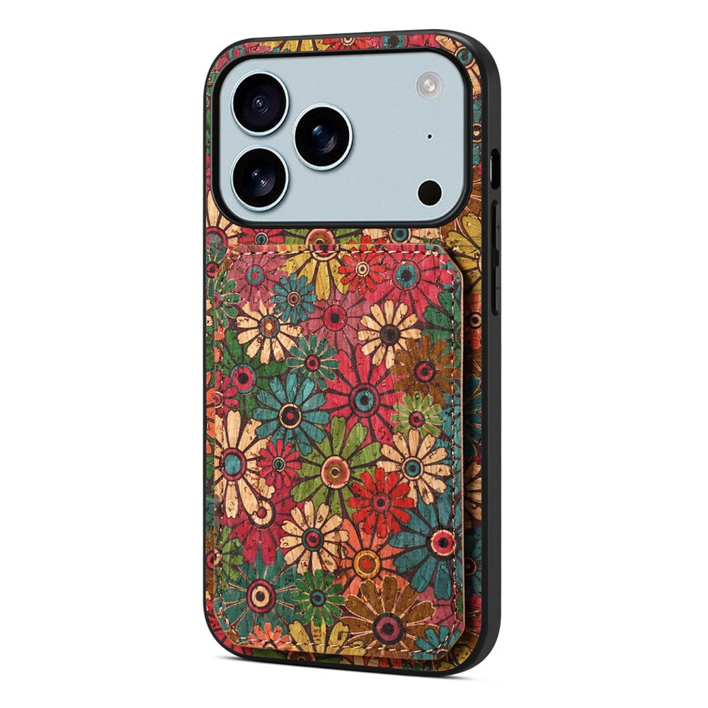 For iPhone 17 Pro Max Case with Card Holder Kickstand Flowers Design Leather Phone Cover - Spring / Green