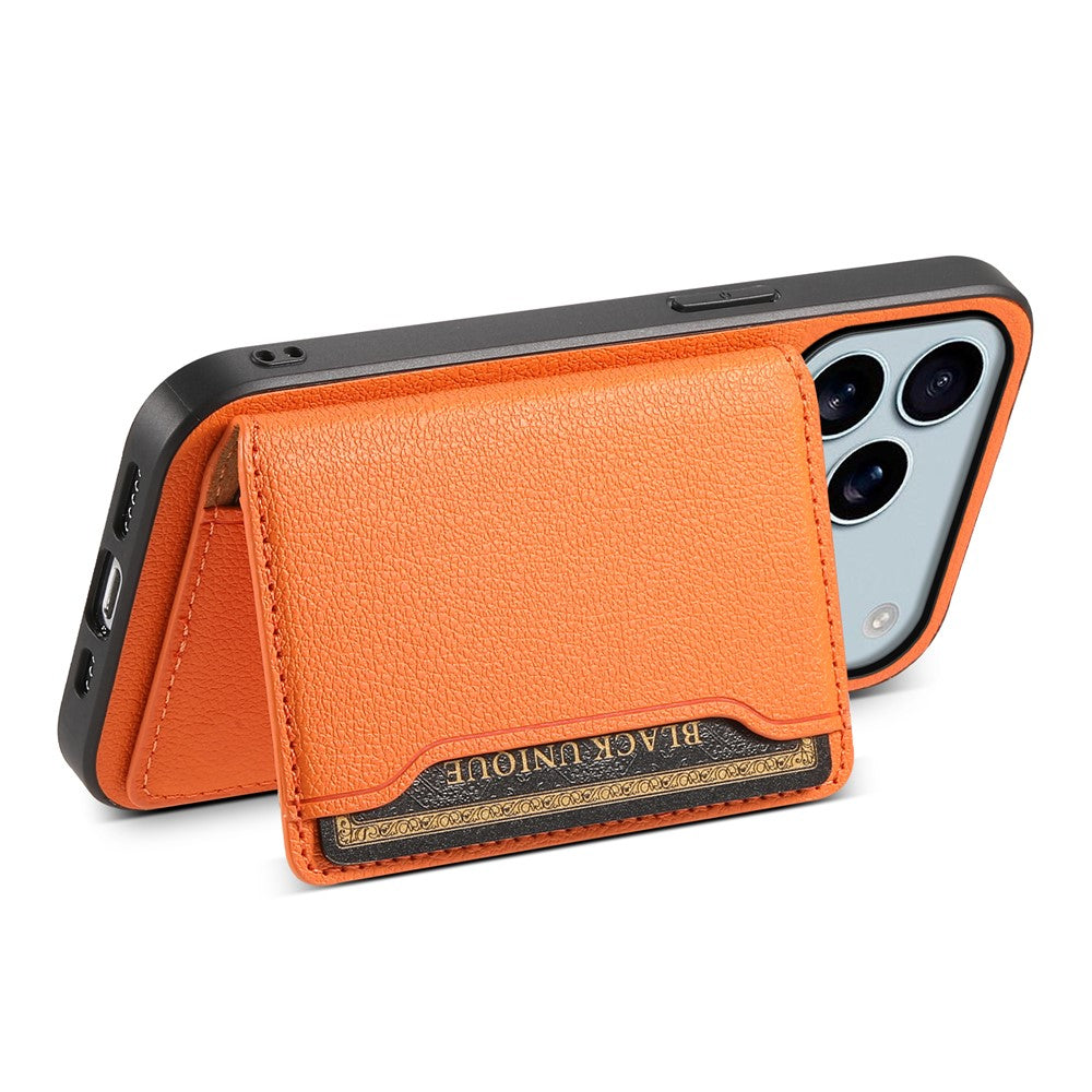 For iPhone 17 Pro Max Case with Card Slots Kickstand Calf Texture Leather Phone Back Cover - Orange