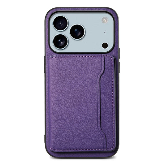 For iPhone 17 Pro Max Case with Card Slots Kickstand Calf Texture Leather Phone Back Cover - Purple