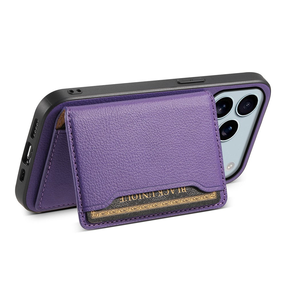 For iPhone 17 Pro Max Case with Card Slots Kickstand Calf Texture Leather Phone Back Cover - Purple