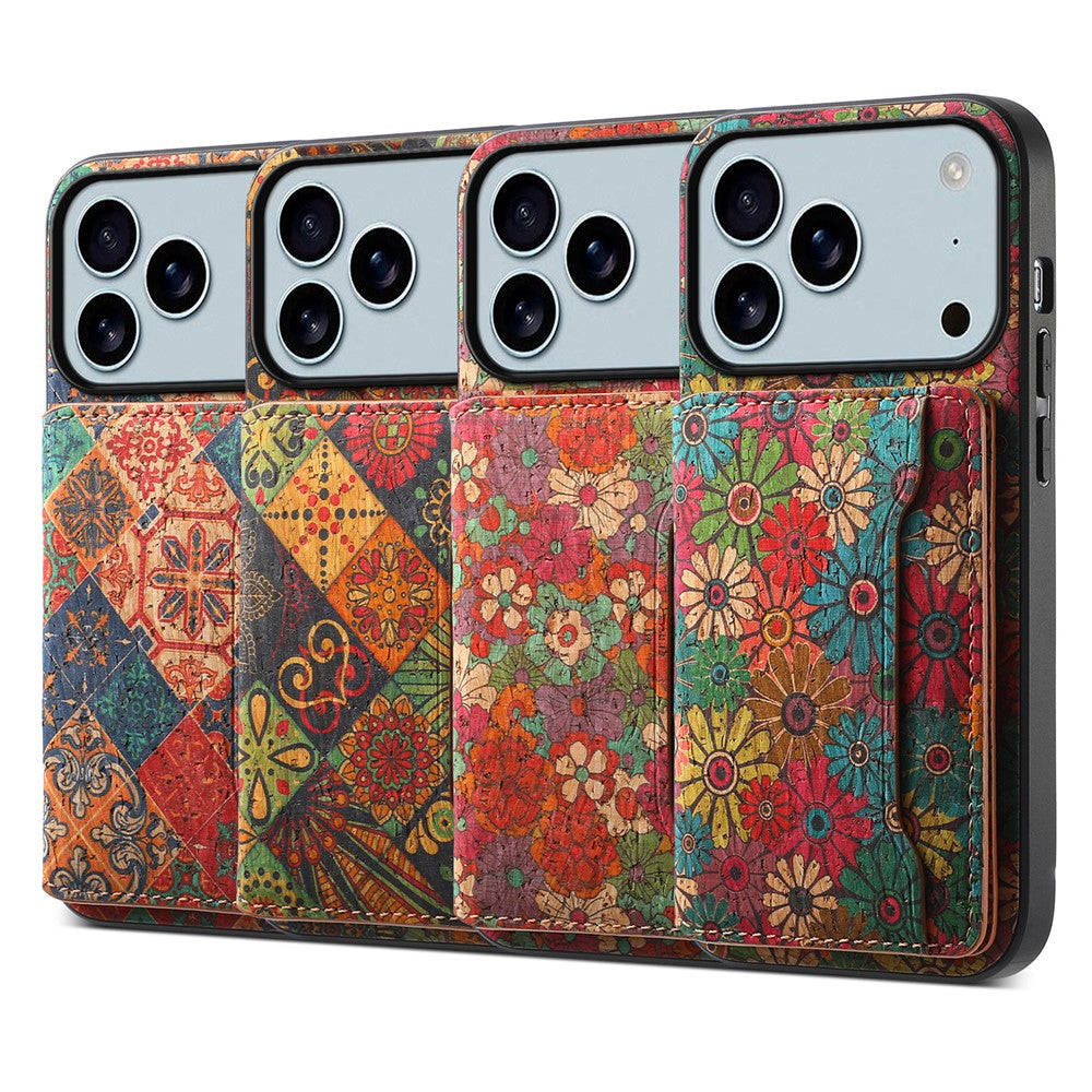 For iPhone 17 Pro Max Case Flower Print Leather + PC + TPU Cover with Card Holder Kickstand - Spring / Green