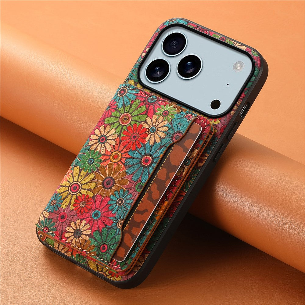 For iPhone 17 Pro Max Case Flower Print Leather + PC + TPU Cover with Card Holder Kickstand - Spring / Green