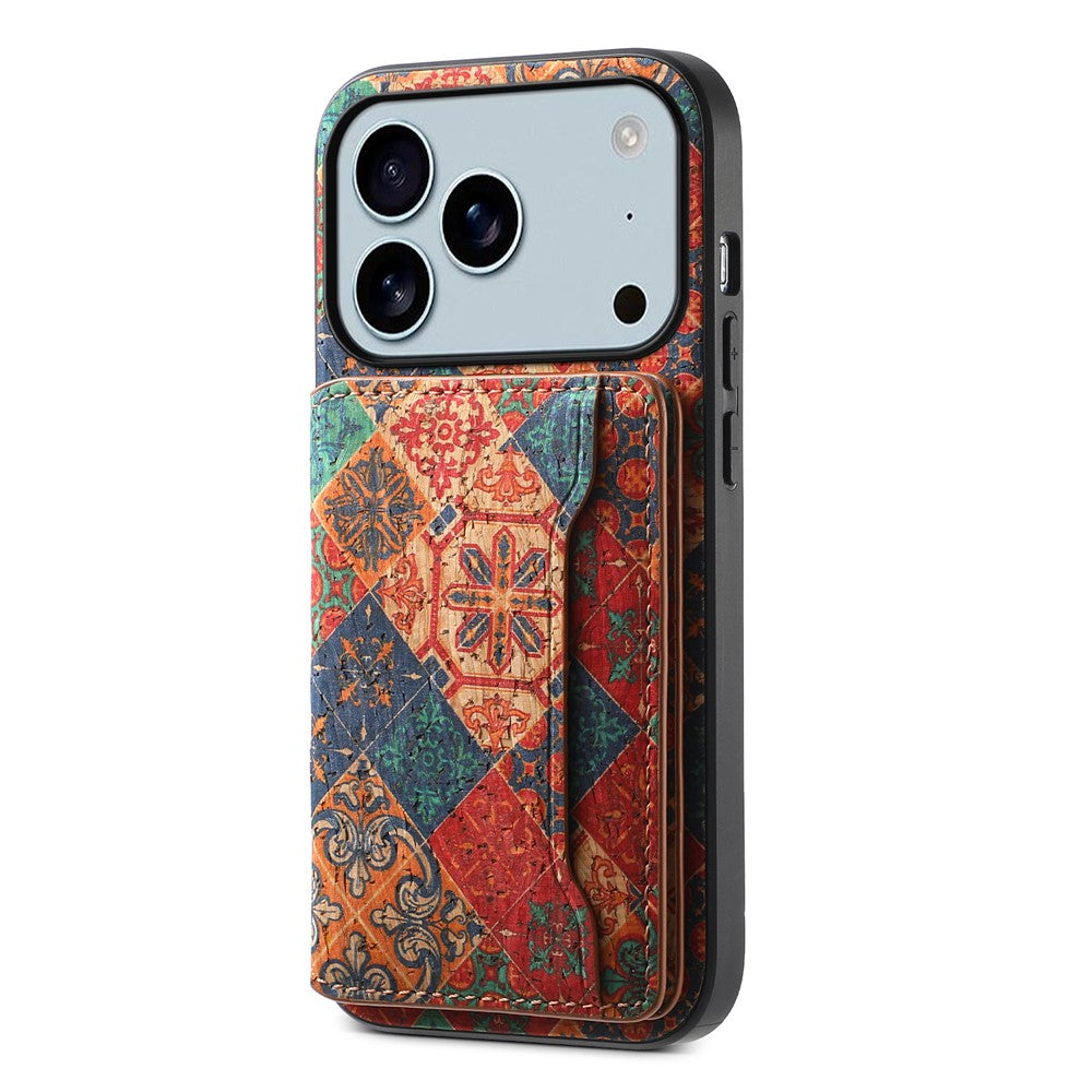 For iPhone 17 Pro Max Case Flower Print Leather + PC + TPU Cover with Card Holder Kickstand - Winter / Blue