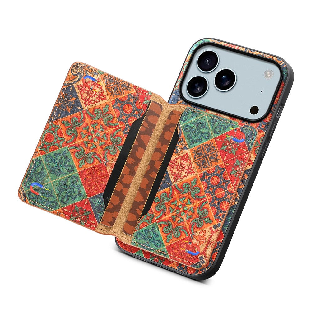 For iPhone 17 Pro Max Case Flower Print Leather + PC + TPU Cover with Card Holder Kickstand - Winter / Blue