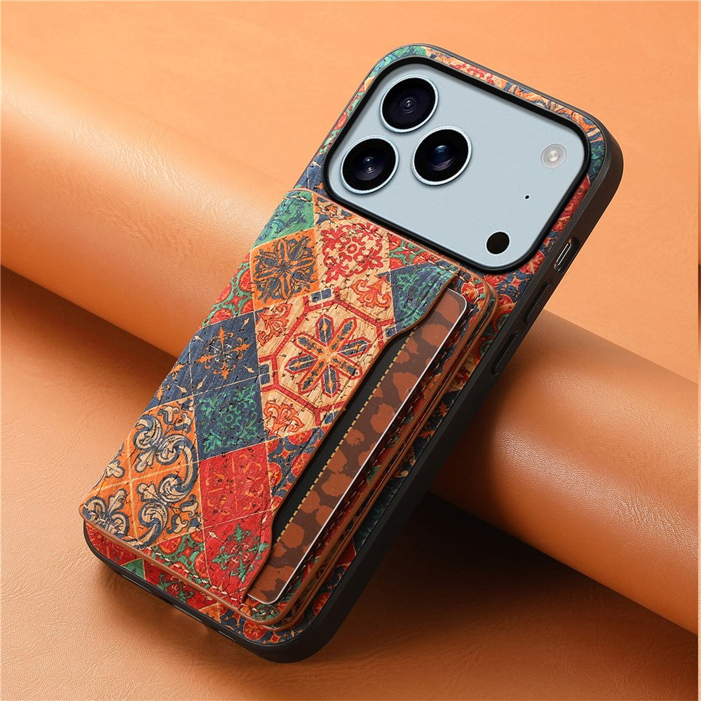 For iPhone 17 Pro Max Case Flower Print Leather + PC + TPU Cover with Card Holder Kickstand - Winter / Blue