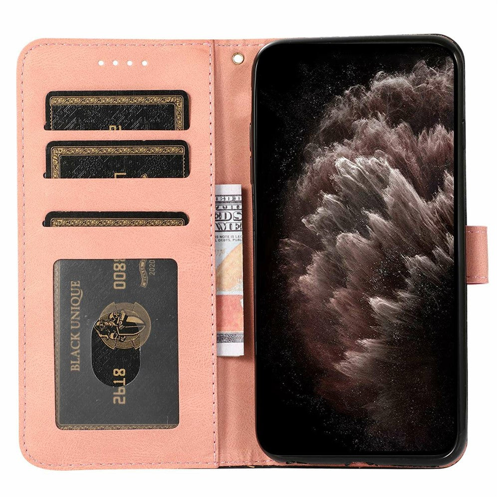 For iPhone 17 Pro Max Case Color Splicing Wallet Stand Leather Phone Cover with Wrist Strap - Black / Rose Gold