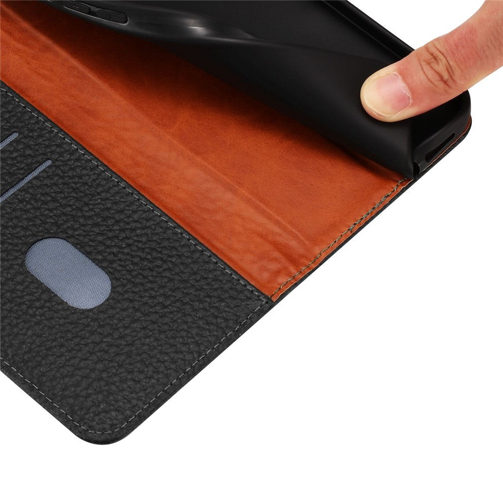 For Oppo Reno13 F 5G  /  4G Case Wallet Stand Litchi Texture Genuine Cow Leather Flip Phone Cover - Black