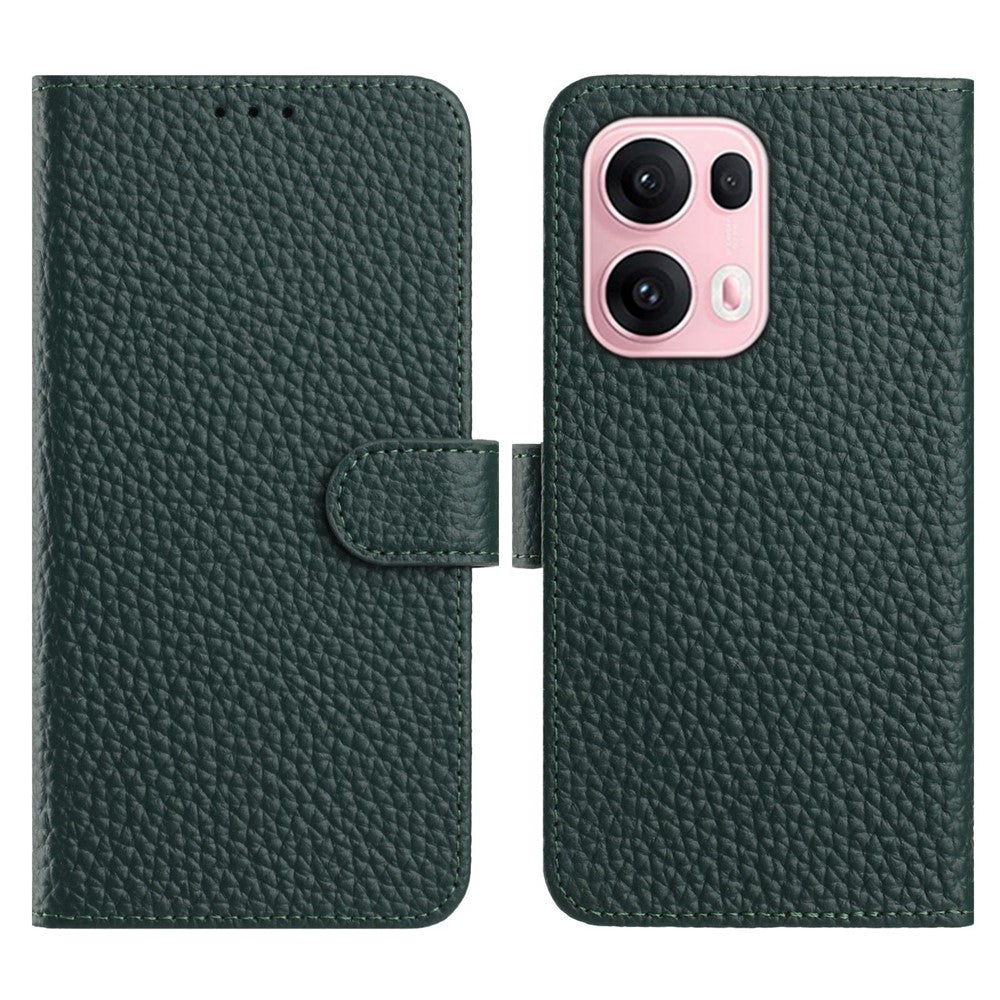 For Oppo Reno13 Pro 5G Case Wallet Stand Litchi Texture Genuine Cow Leather Flip Phone Cover - Green