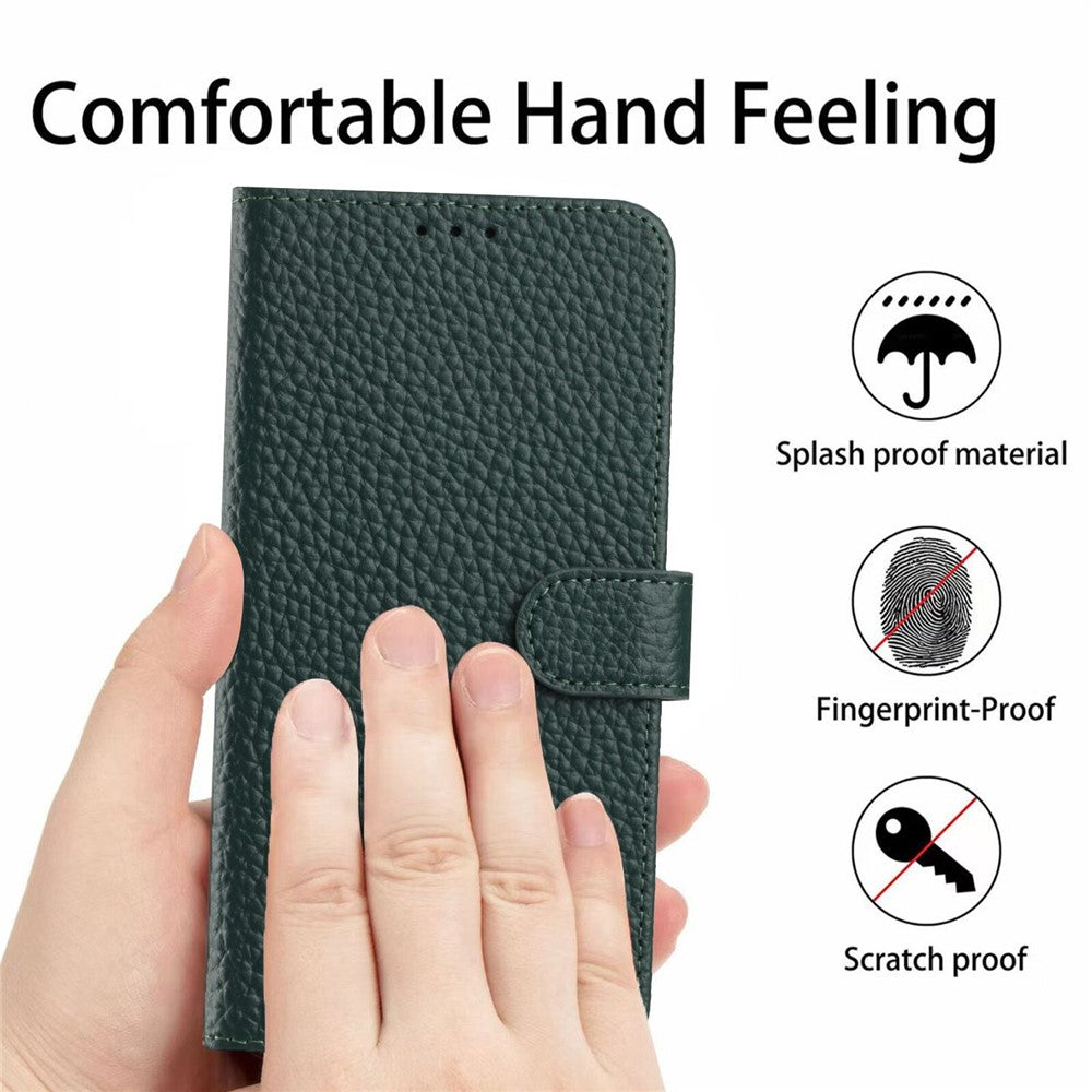 For Oppo Reno13 Pro 5G Case Wallet Stand Litchi Texture Genuine Cow Leather Flip Phone Cover - Green