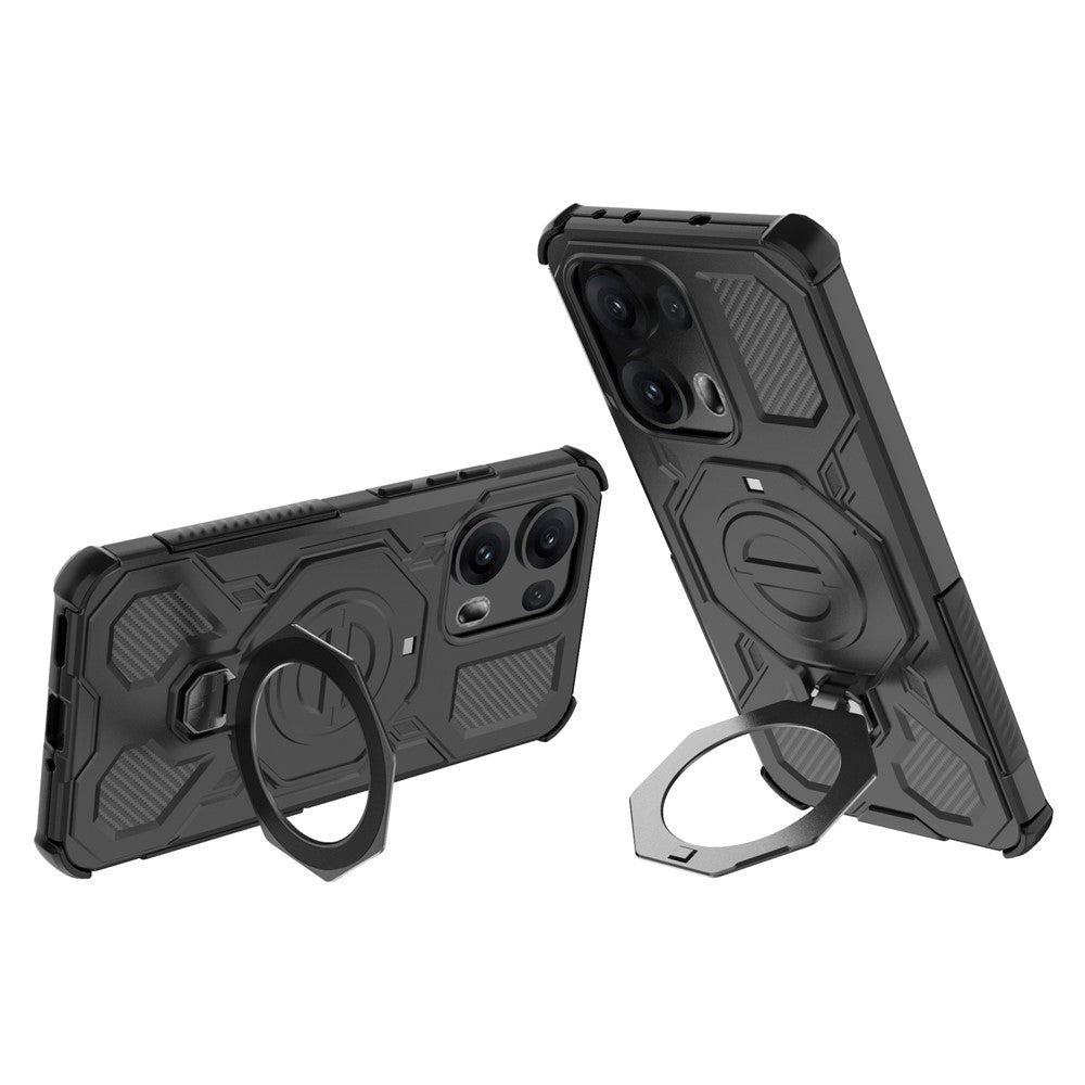 For Oppo Reno13 Pro 5G Magnetic Case Rotating Metal Kickstand Shockproof PC + TPU Phone Back Cover - Black