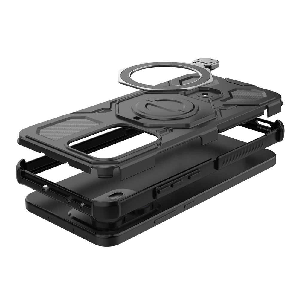 For Oppo Reno13 Pro 5G Magnetic Case Rotating Metal Kickstand Shockproof PC + TPU Phone Back Cover - Black