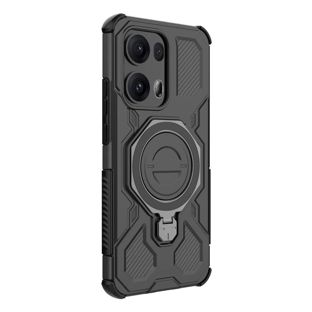 For Oppo Reno13 Pro 5G Magnetic Case Rotating Metal Kickstand Shockproof PC + TPU Phone Back Cover - Black
