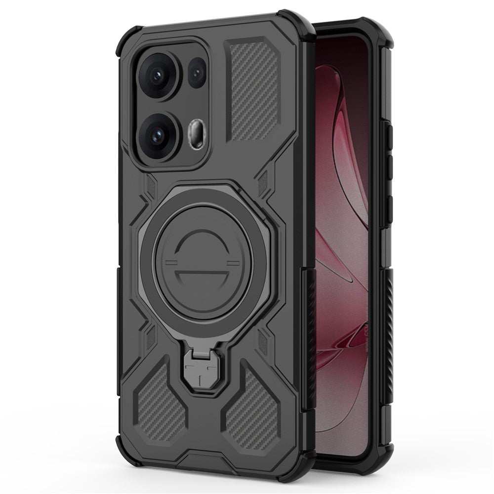 For Oppo Reno13 Pro 5G Magnetic Case Rotating Metal Kickstand Shockproof PC + TPU Phone Back Cover - Black