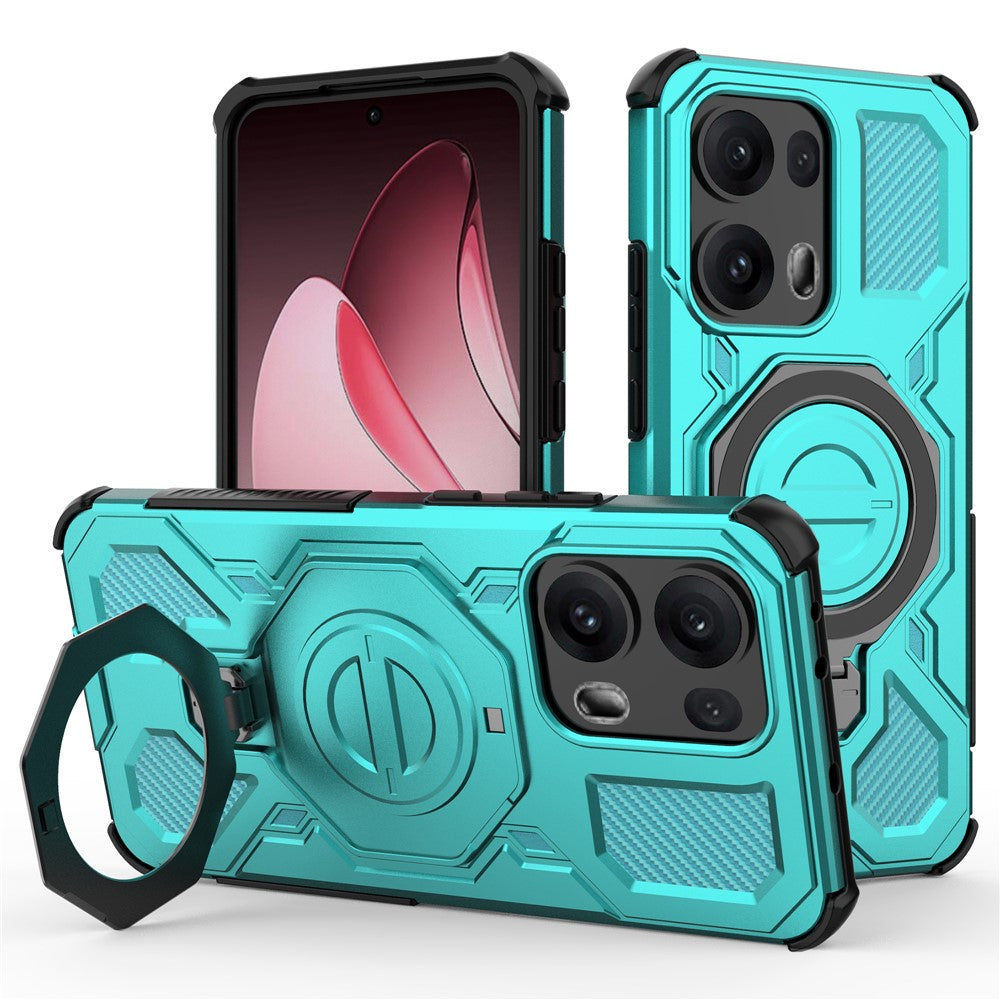 For Oppo Reno13 Pro 5G Magnetic Case Rotating Metal Kickstand Shockproof PC + TPU Phone Back Cover - Baby Blue