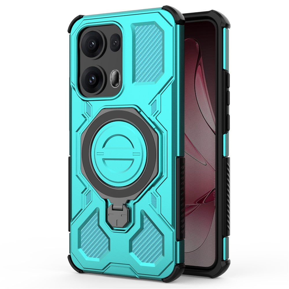 For Oppo Reno13 Pro 5G Magnetic Case Rotating Metal Kickstand Shockproof PC + TPU Phone Back Cover - Baby Blue