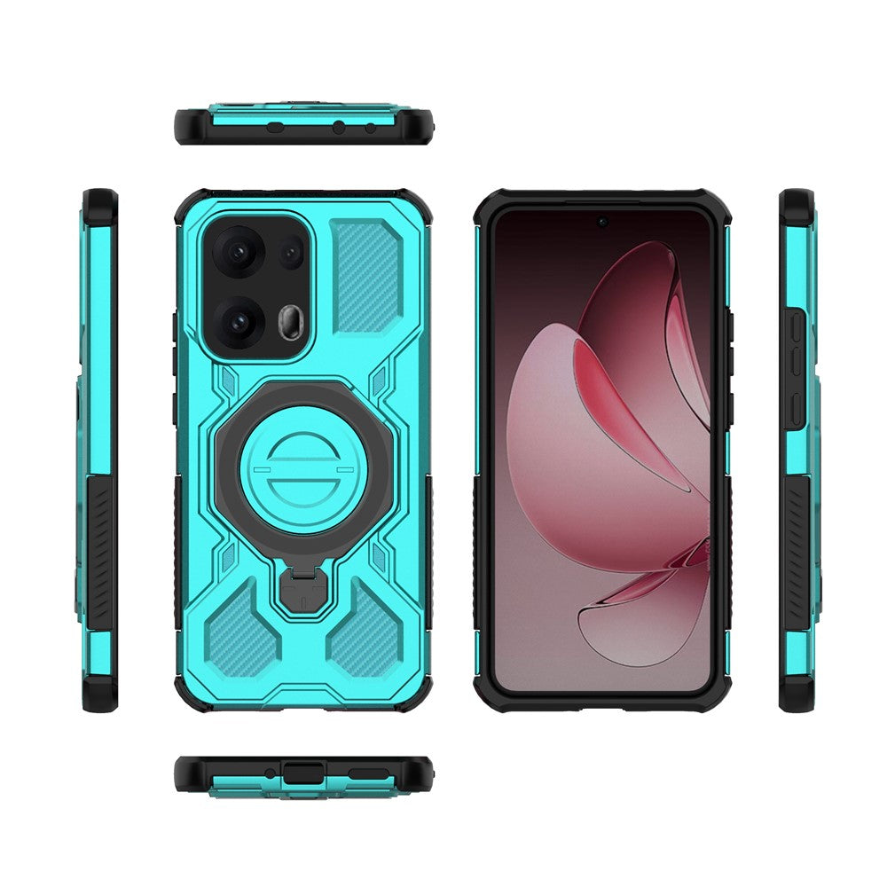For Oppo Reno13 Pro 5G Magnetic Case Rotating Metal Kickstand Shockproof PC + TPU Phone Back Cover - Baby Blue