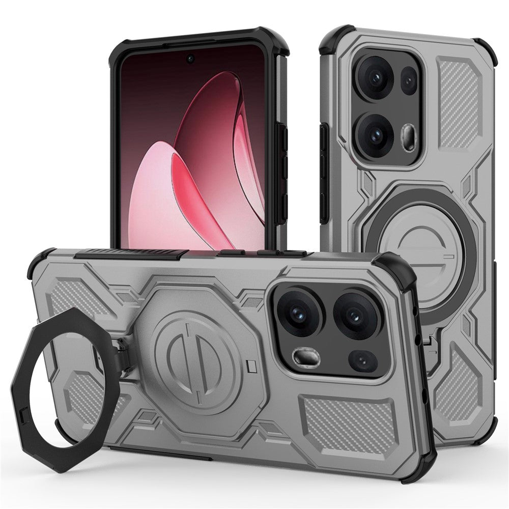 For Oppo Reno13 Pro 5G Magnetic Case Rotating Metal Kickstand Shockproof PC + TPU Phone Back Cover - Grey