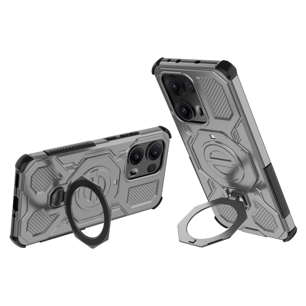 For Oppo Reno13 Pro 5G Magnetic Case Rotating Metal Kickstand Shockproof PC + TPU Phone Back Cover - Grey