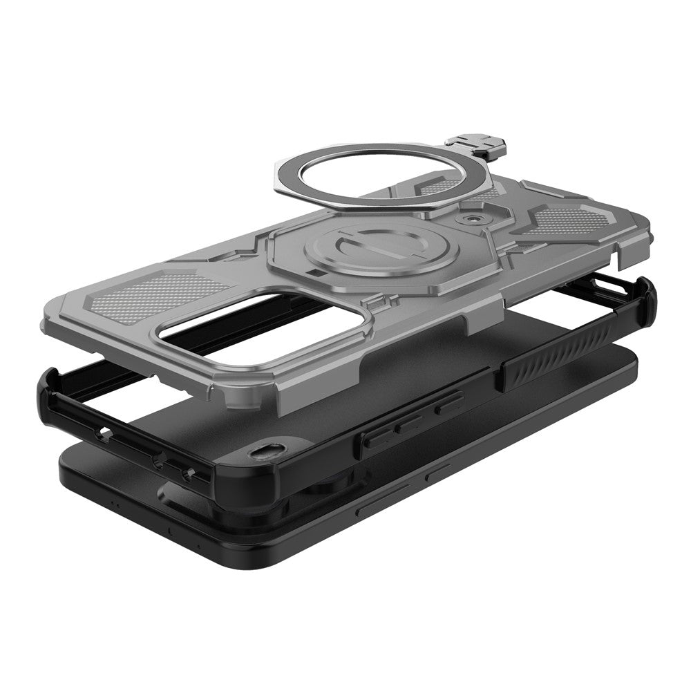 For Oppo Reno13 Pro 5G Magnetic Case Rotating Metal Kickstand Shockproof PC + TPU Phone Back Cover - Grey