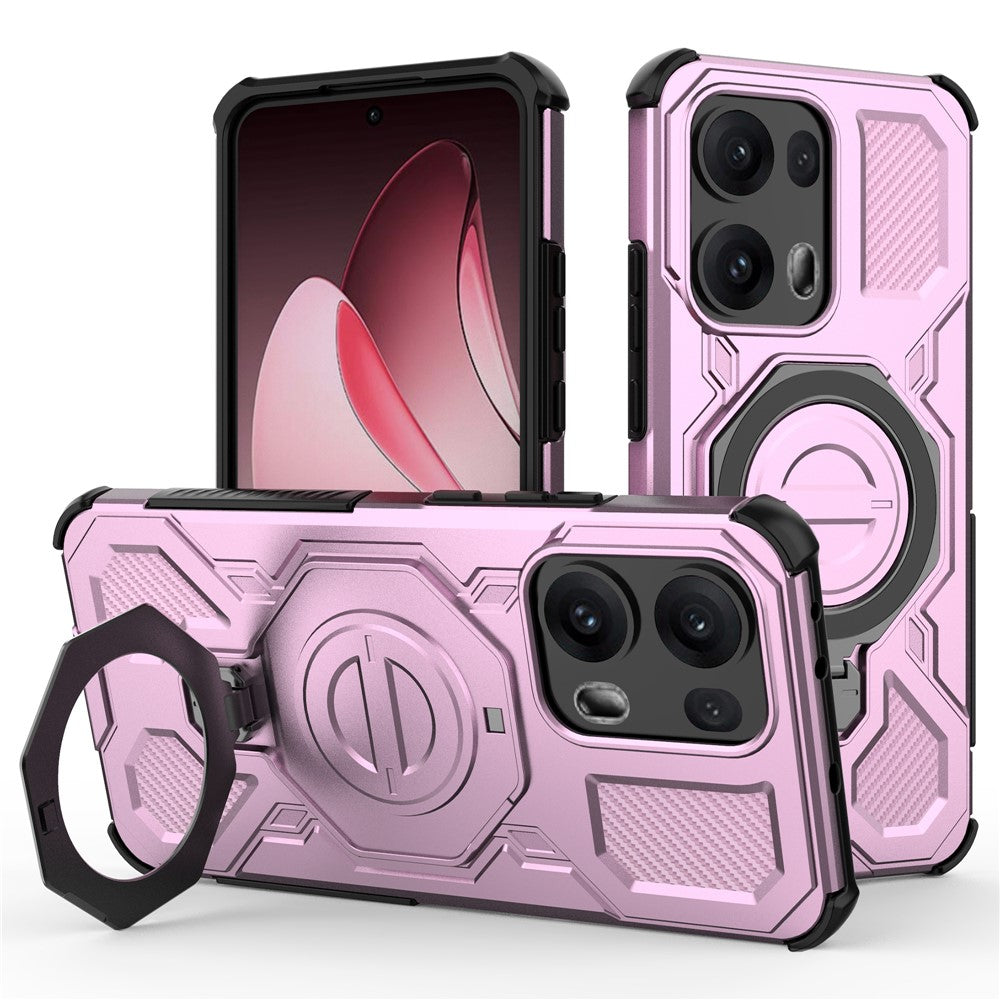 For Oppo Reno13 Pro 5G Magnetic Case Rotating Metal Kickstand Shockproof PC + TPU Phone Back Cover - Pink