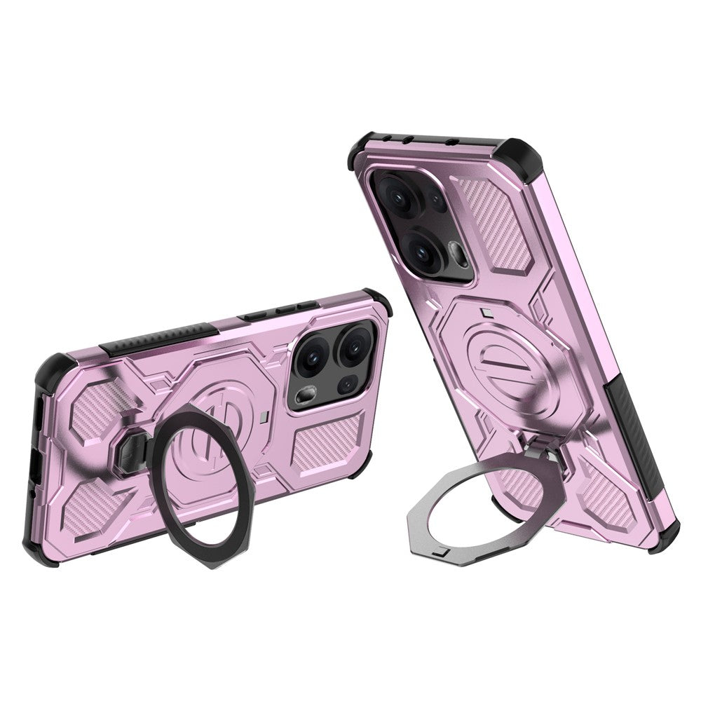 For Oppo Reno13 Pro 5G Magnetic Case Rotating Metal Kickstand Shockproof PC + TPU Phone Back Cover - Pink