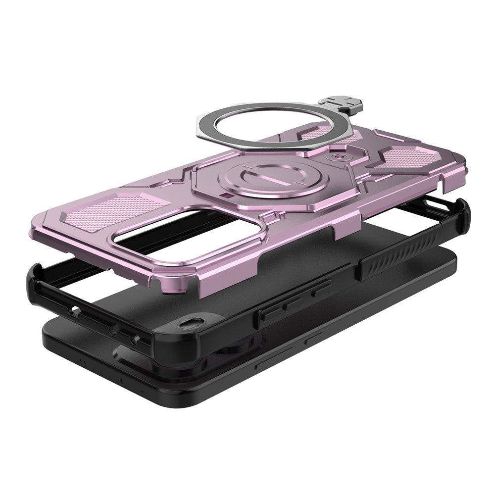For Oppo Reno13 Pro 5G Magnetic Case Rotating Metal Kickstand Shockproof PC + TPU Phone Back Cover - Pink