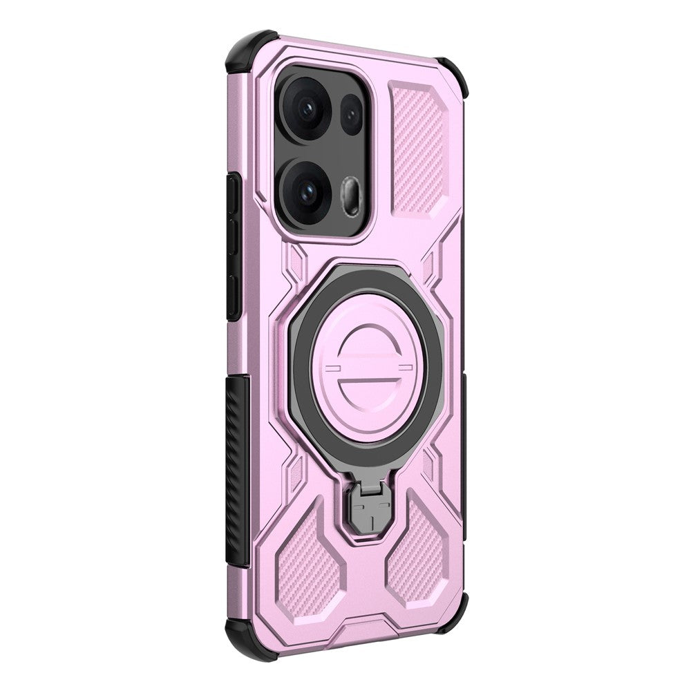 For Oppo Reno13 Pro 5G Magnetic Case Rotating Metal Kickstand Shockproof PC + TPU Phone Back Cover - Pink