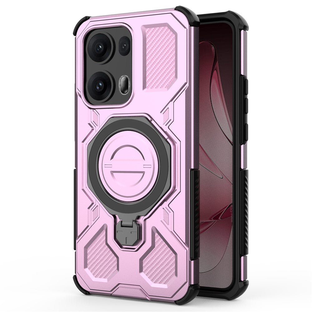 For Oppo Reno13 Pro 5G Magnetic Case Rotating Metal Kickstand Shockproof PC + TPU Phone Back Cover - Pink