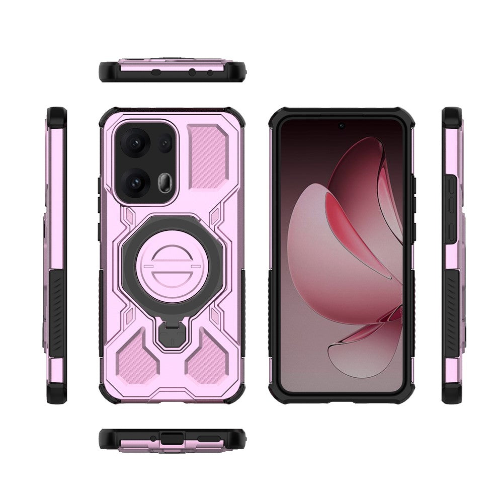 For Oppo Reno13 Pro 5G Magnetic Case Rotating Metal Kickstand Shockproof PC + TPU Phone Back Cover - Pink