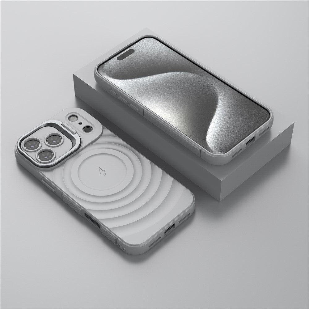 For iPhone 17 Pro Max Case Compatible with MagSafe PC Kickstand Ripple Texture TPU Phone Cover - Grey