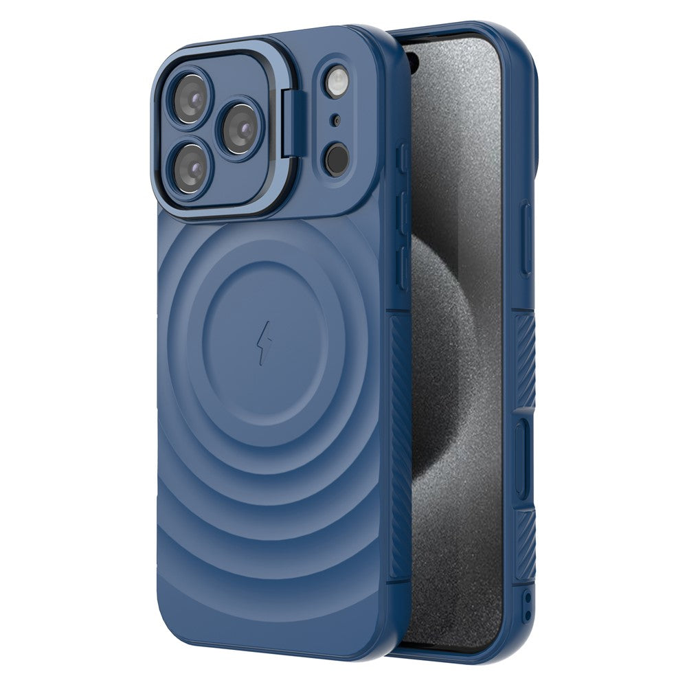 For iPhone 17 Pro Max Case Compatible with MagSafe PC Kickstand Ripple Texture TPU Phone Cover - Blue