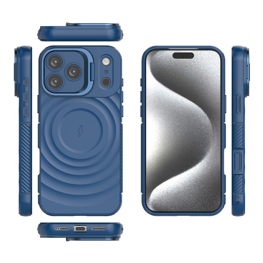 For iPhone 17 Pro Max Case Compatible with MagSafe PC Kickstand Ripple Texture TPU Phone Cover - Blue
