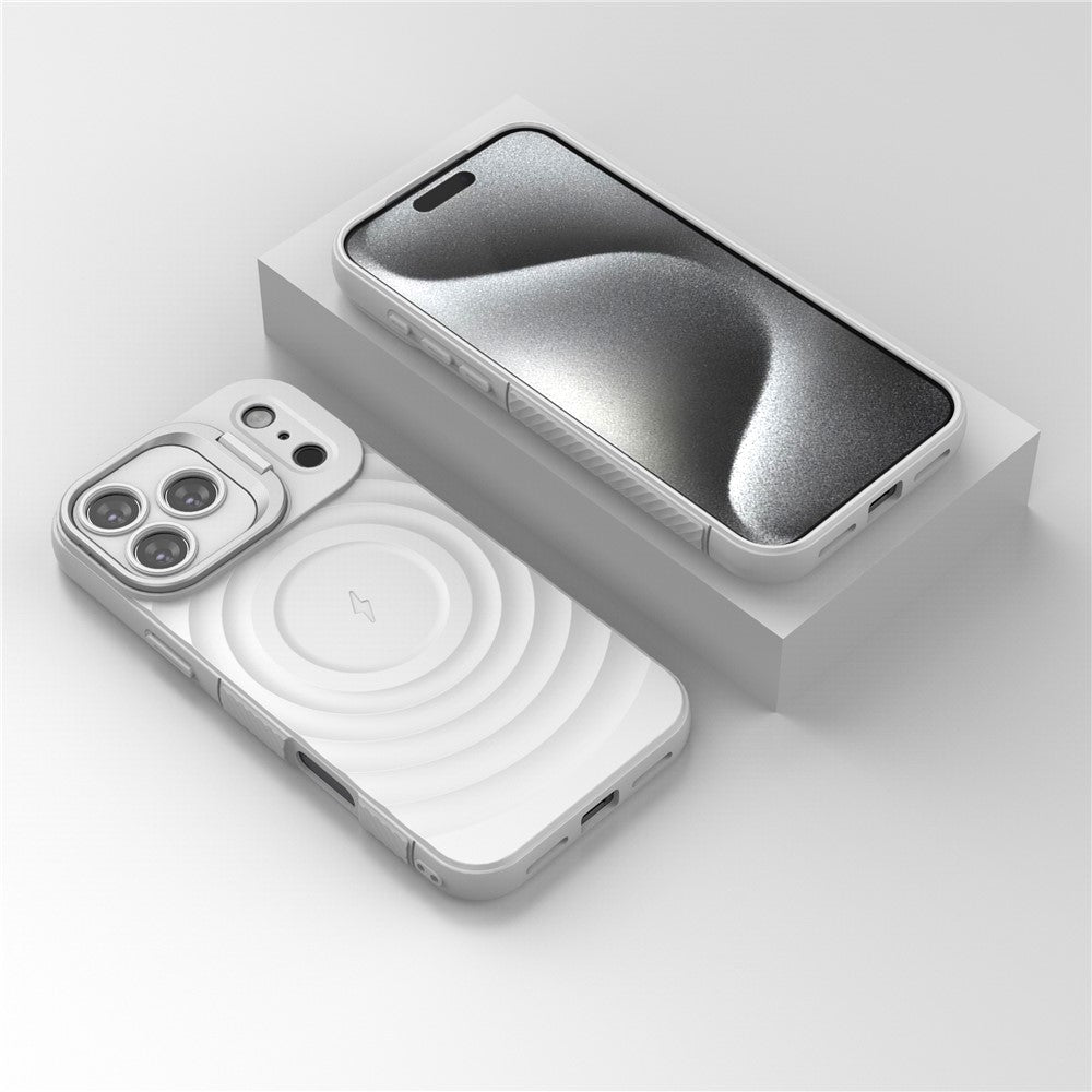 For iPhone 17 Pro Max Case Compatible with MagSafe PC Kickstand Ripple Texture TPU Phone Cover - White