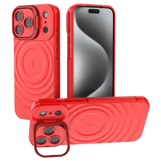 For iPhone 17 Pro Max Case Compatible with MagSafe PC Kickstand Ripple Texture TPU Phone Cover - Red