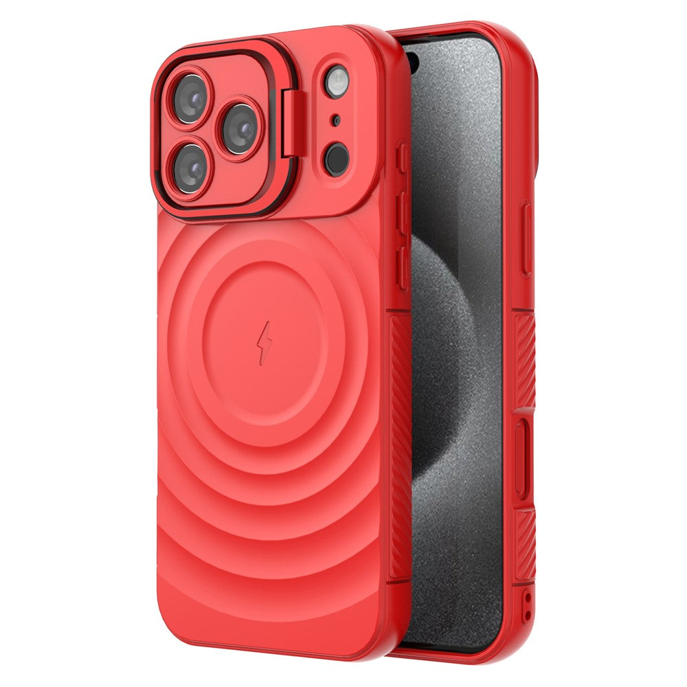 For iPhone 17 Pro Max Case Compatible with MagSafe PC Kickstand Ripple Texture TPU Phone Cover - Red