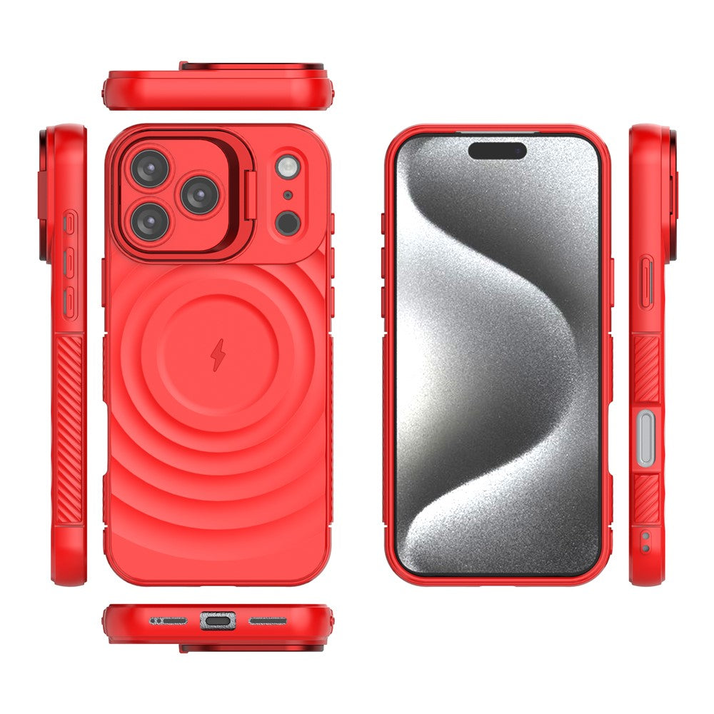For iPhone 17 Pro Max Case Compatible with MagSafe PC Kickstand Ripple Texture TPU Phone Cover - Red